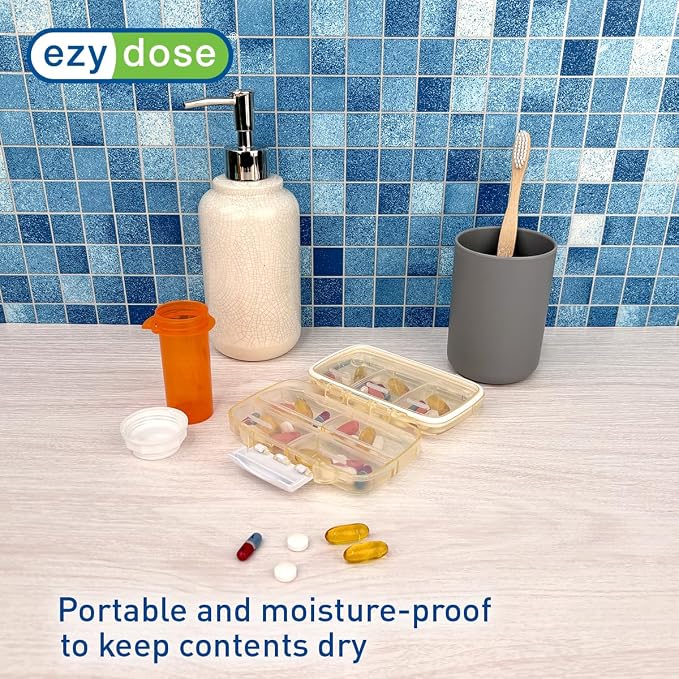 Ezy Dose Moisture-Proof Travel Pill Case, 7 Compartments, Cream, Medium | Moisture-Proof Pill Case, Medicine Planner, Vitamin Organizer Box, Travel-Friendly, Latch-Closure to Secure Contents