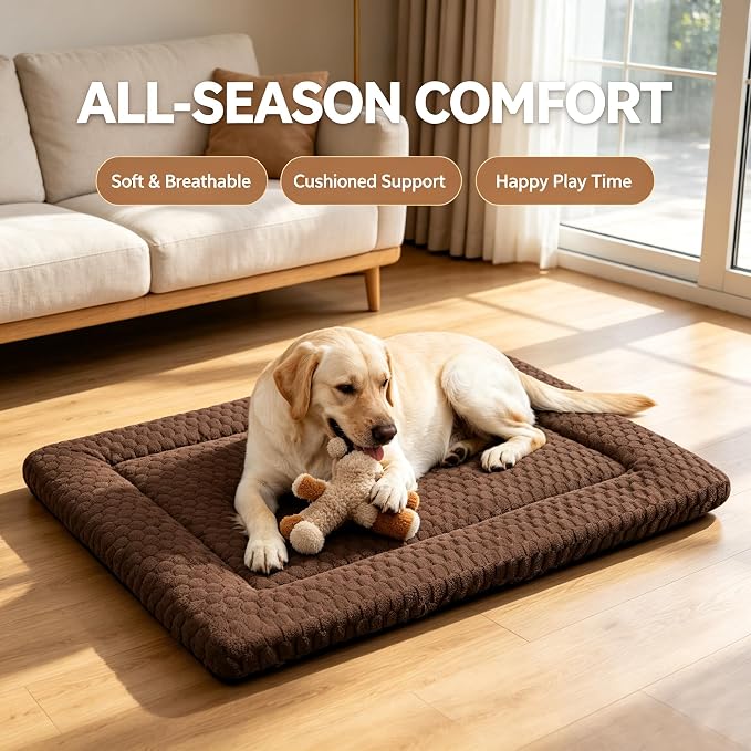 Dog Bed Mat - Dog Crate Pad - Reversible Mat for Pet Comfort - Soft Bed Crate Pads for All Seasons - Durable, Machine Washable Mat for Crates, Travel, and Home (Dark Brown, 35" L*23" W*1.5" Th)