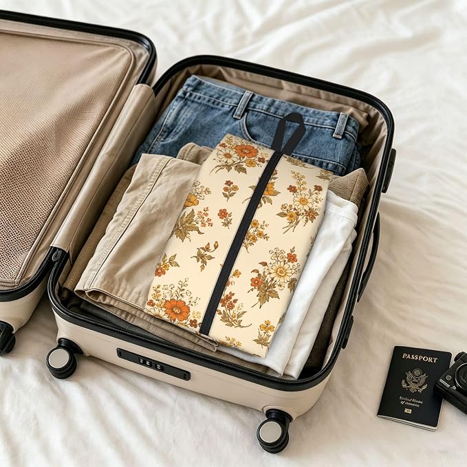Vintage William Morris Style Floral Travel Shoe Bag for Men & Women, Waterproof Shoe Storage Organizer with Zipper, Portable Shoe Pouch for Sneakers, Heels, Sandals, Gym & Travel Luggage 2PCS