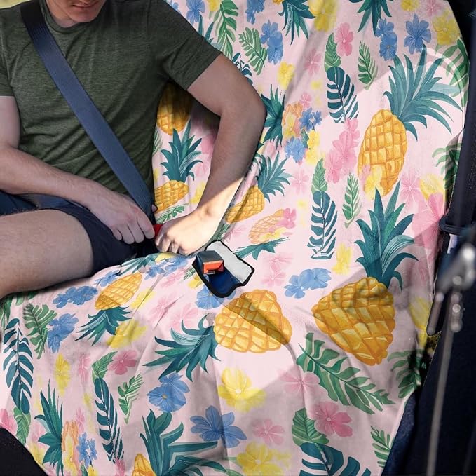 Renewold Backseat Cover for Dogs in Car Rear Seat Towel Cover for Car Back Bench Seat Towel Automotive Interior Accessories Tropical Pineapple Blanket Pads for Running Travel Workout Camping