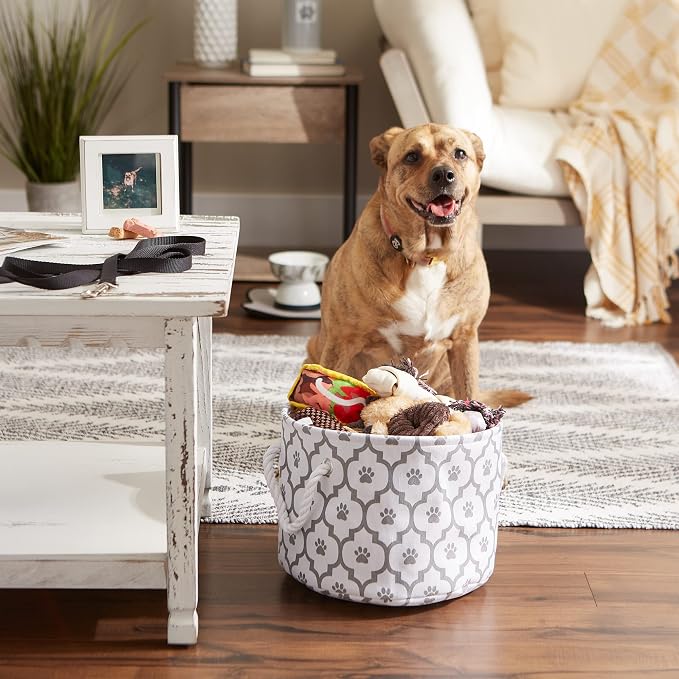 Bone Dry Pet Storage Collection Lattice Paw Print, Small Round, White/Gray