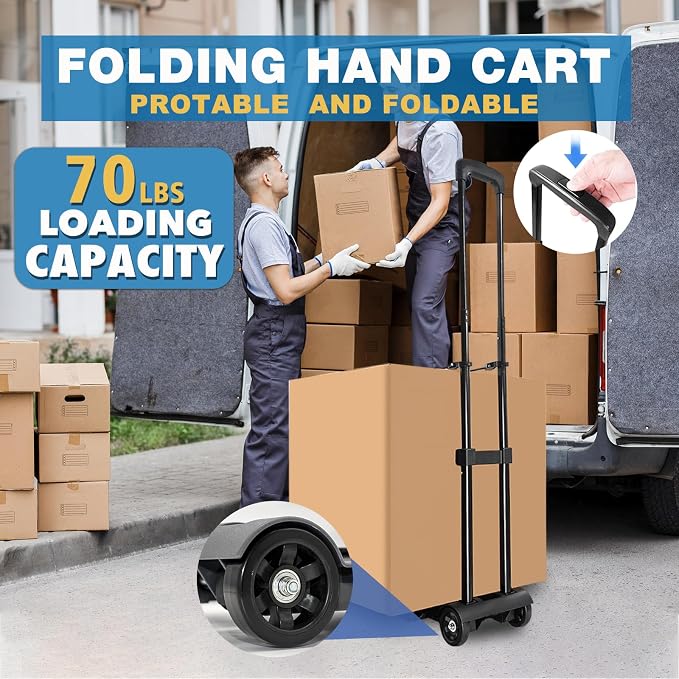 Folding Hand Truck Dolly Cart, Folding Cart Small Dolly with Wheels, | Lightweight Utility Dolly Expandable Baseplate Small Backpack Portable Luggage Cart for Airport Travel