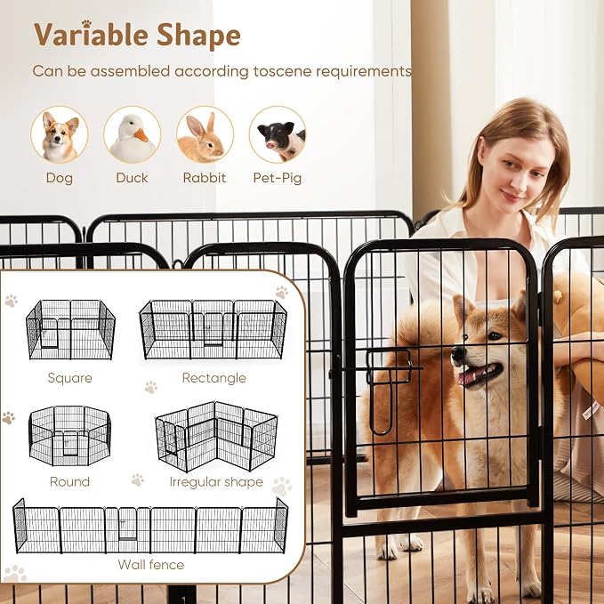 DUMOS Dog Playpen 40 Inch 8 Panels Indoor Outdoor Metal Pet Fence | Foldable Dog Play Pen with Door, Portable Exercise, RV Camping, Puppy Small Medium Large Dogs