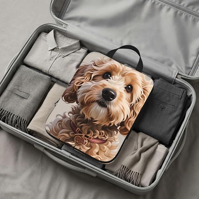 Cute Cockapoo Compression Packing Cubes Set Of 4, Lightweight Expandable Travel Organizer Bags With Double Zipper For Vacation Business