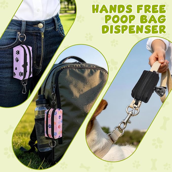 Dog Poop Bag Holder for Leashes 2 Zipper Pockets Black 1 Pack