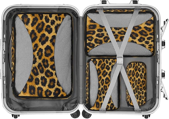4 Set Packing Cubes for Travel, Leopard Print Animal Skin Packing Cubes for Women, Travel Luggage Packing Organizers, Packing Cube Set, Leopard Print