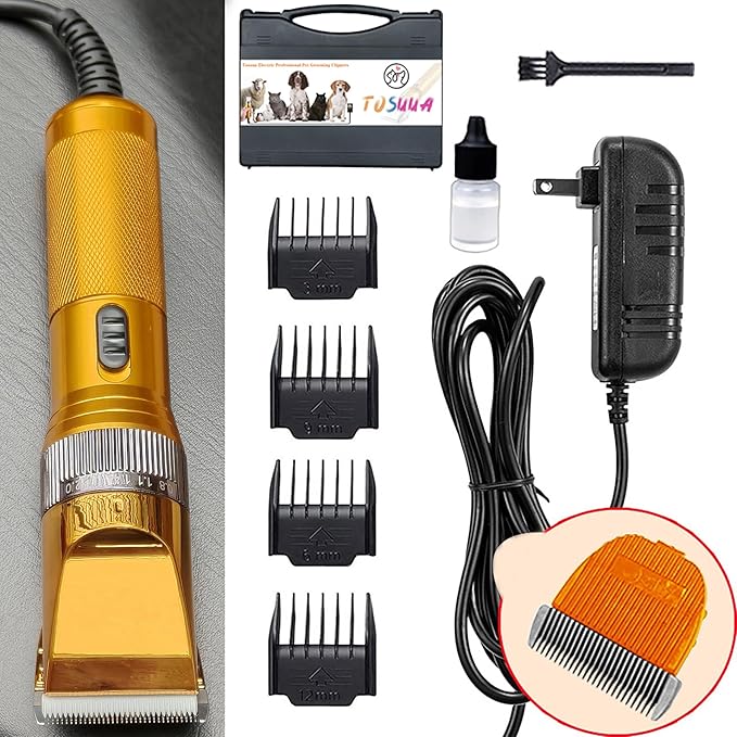 Heavy Duty Pet Grooming Clippers, Powerful 36V Motor for Thick Coats, Professional Grooming Shears Fur Hair Trimmers Tool for Dogs, Sheep, Horses, Livestock & Cats (Gold)