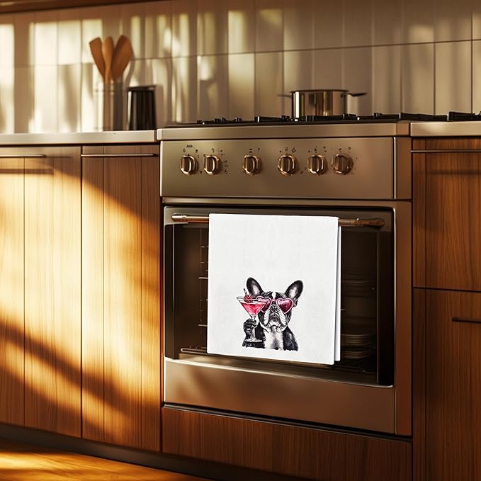 French Bulldog Kitchen Towels - French Bulldog Cocktail Lovers Gifts, Funny Frenchie Wine Hand Towels Dish Towels for Kitchen Home Bar, 16x24 Inch