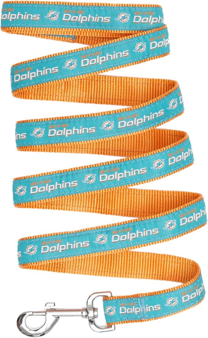 NFL Miami Dolphins Dog & Cat Leash - Medium, Shiny & Colorful with Embroidered Team Name/Logo Licensed by the NFL