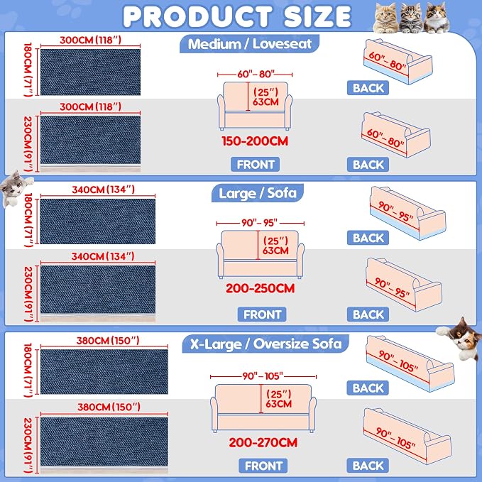 Loiion Cat Scratch Proof Furniture Protector Waterproof Sofa Cover 134"x91" | Pet-Friendly Couch Protector, Anti-Scratch & Anti-Slip Sofa Cover For Cats Dogs Kids, Machine Washable