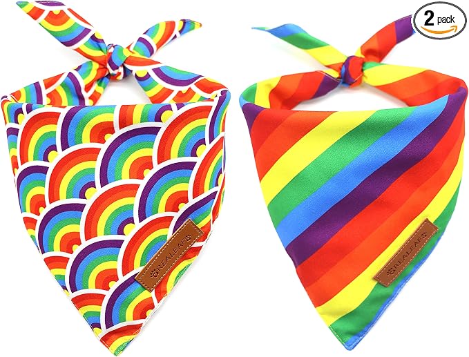 Realeaf Pride Dog Bandanas 2 Pack, LGBT LGBT+ Rainbow Scarves Bibs for Dogs, Premium Durable Fabric, Triangle Reversible Bandana for Small Medium Large and Extra Large Dogs Pets (Pride Day, X-Large)