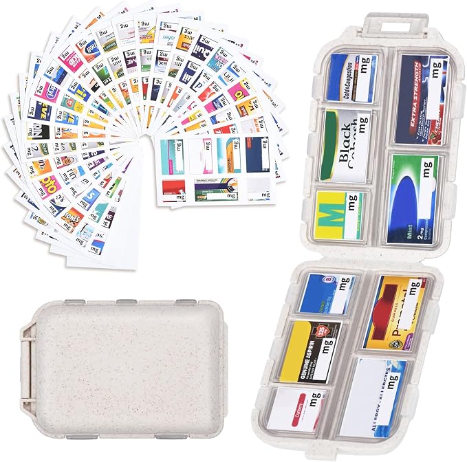 Travel Pill Organizer with 189 Labels, Pill Case Travel Medicine Pill Organizer Pill Container Vacation Travel Essentials for Women (Beige, 1 Pack)