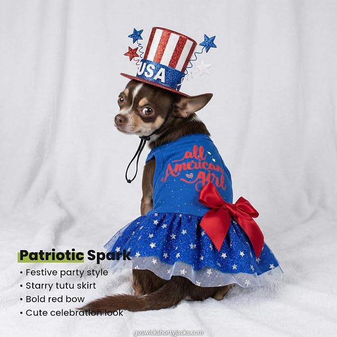 Fitwarm All American Girl Dog Dress, 4th of July Dog Clothes for Small Dogs Girl, Patriotic Dog Tulle Dress, Pet Outfit, Royal Blue, Red, White, XS