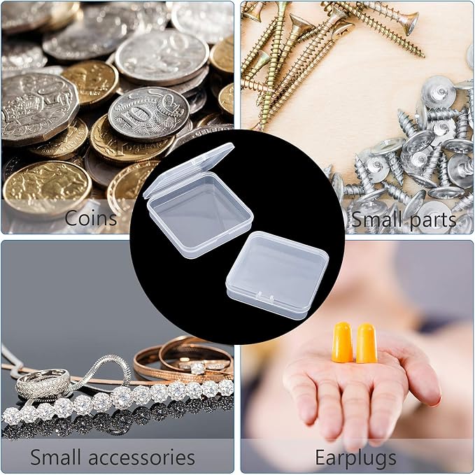 SATINIOR 24 Packs Small Clear Plastic Beads Storage Containers Box with Hinged Lid for Storage of Small Items, Crafts, Jewelry, Hardware(2.8 x 2.8 x 0.67 in)