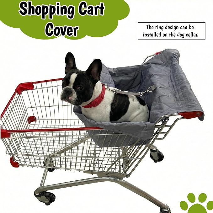Portable Shopping Cart Cover for Dogs, Secured with Hook and Loop with Safety Ropes, Quilting Grocery Cart Cover, Comfortable and Easy to Clean with Carry Bag (Gray)