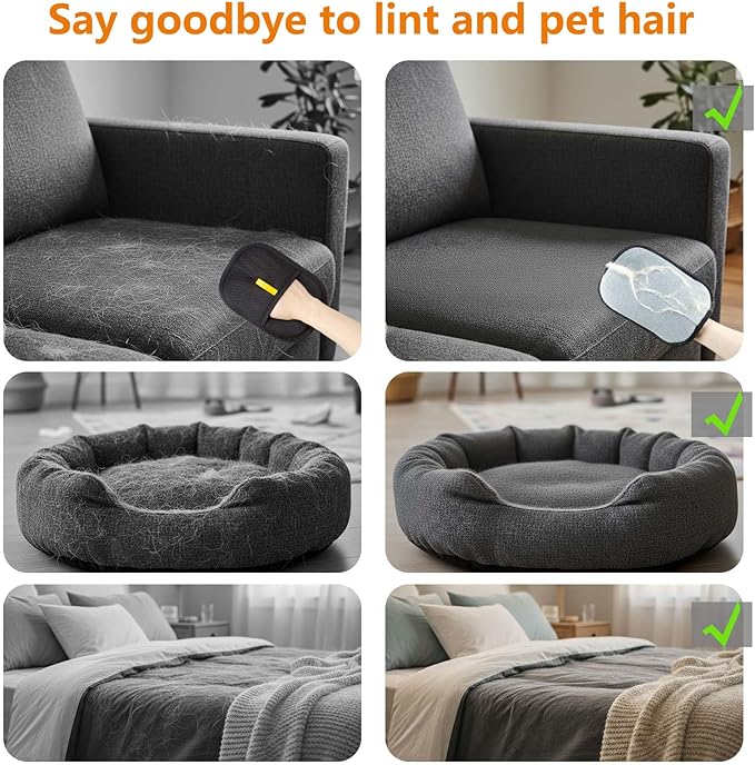 Thickened Pet Hair Removal Glove - Electrostatic Cat Dog Hair Remover Glove, Reusable Magic Brush Pet Hair Remover Tool for Couch, Carpet, and Car Seat (Black – 2-Pack)