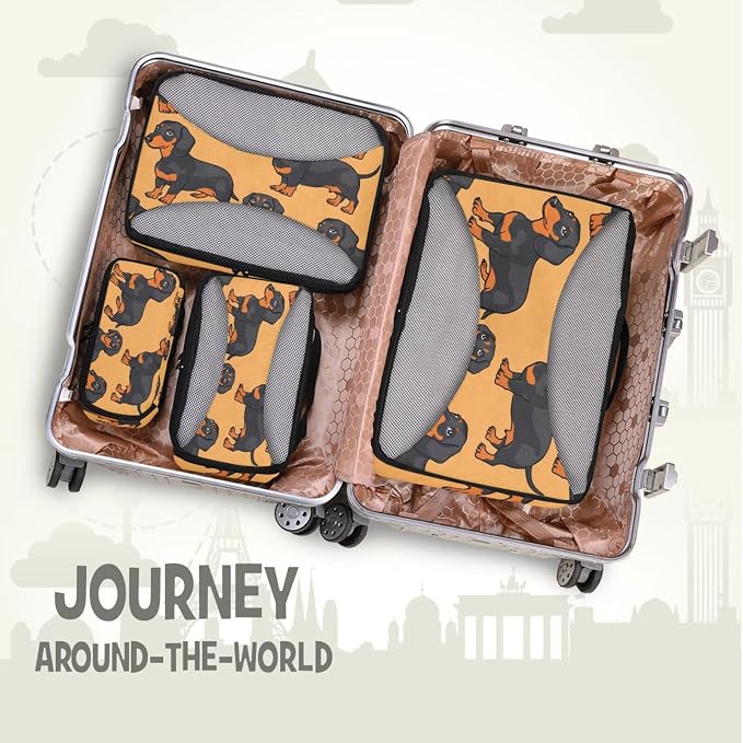 Packing Cubes for Travel 4 Set Dachshund Dog Pet Luggage Set Suitcase Organizer Bags Mesh Accessories Storage Pouch Toiletry Packing Cubes