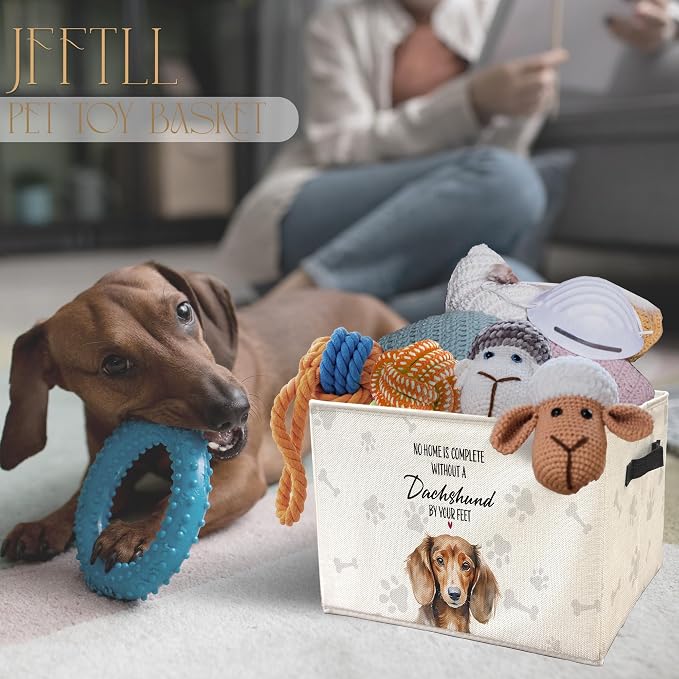 Funny Weiner Dog Toy Basket, Dachshund Home Decor, Dachshund Lovers Gifts Collapsible Pet Dog Toy Storage Bin Box Basket Organizer, Pet Supplies for Dogs