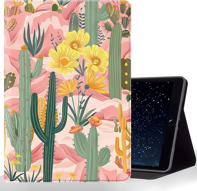 Tablet Case for iPad Air 13" M3/M2,iPad Pro 12.9" 6th/5th/4th/3rd Generation,Shockproof Protective Cover with Stand,Auto Wake/Sleep,Cactus Plant