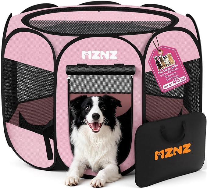 Dog Cat Small Animal Puppy Playpen Crate, Large, Whole Pink | Portable Pop Up Pet Cage Enclosure Tent Kennel Indoor Outdoor with Carrying Case, No Assembly, Camping Use