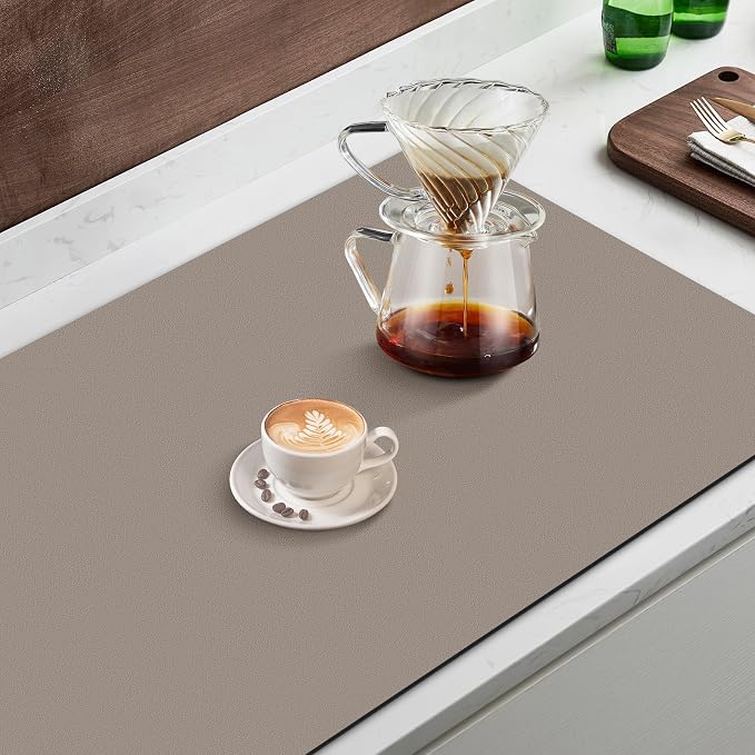 Coffee Mat Super Absorbent Dish Drying Mat Coffee Bar Mat 18"x 32", Khaki