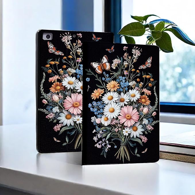 for Microsoft Surface Pro X/Pro X Plus-13 2019/2020/2021/2024 Tablet Case,Auto Wake/Sleep,Adjustable Stand Protective Cover - Floral Bouquet with Butterflies