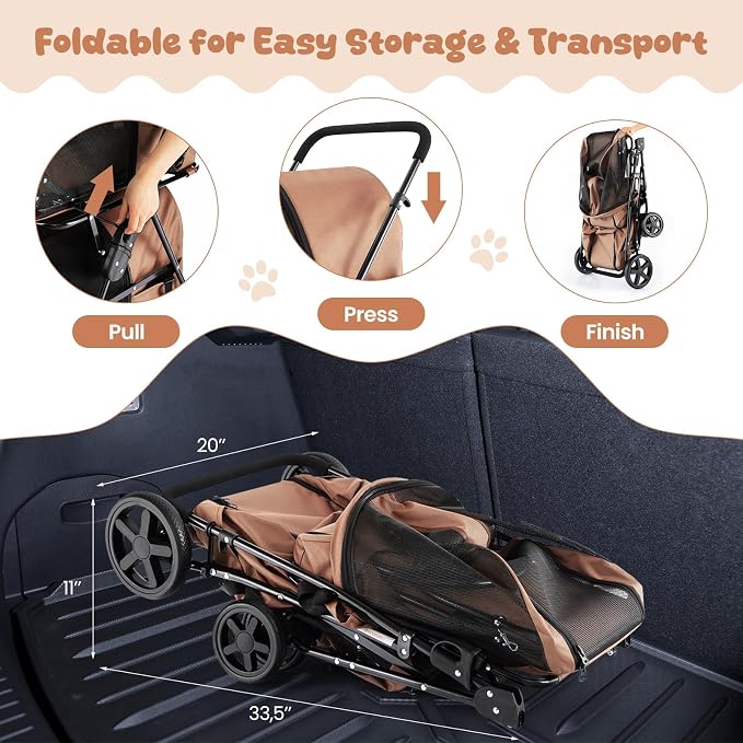 Dog Stroller with 2 Detachable Carrier, Pet Stroller for Small Medium Dogs Cats, Jogger/Travel/Camping, 4-in-1 Doggy Pet Carrier, Carrier Strolling Cart with Lockable Wheels (Beige)
