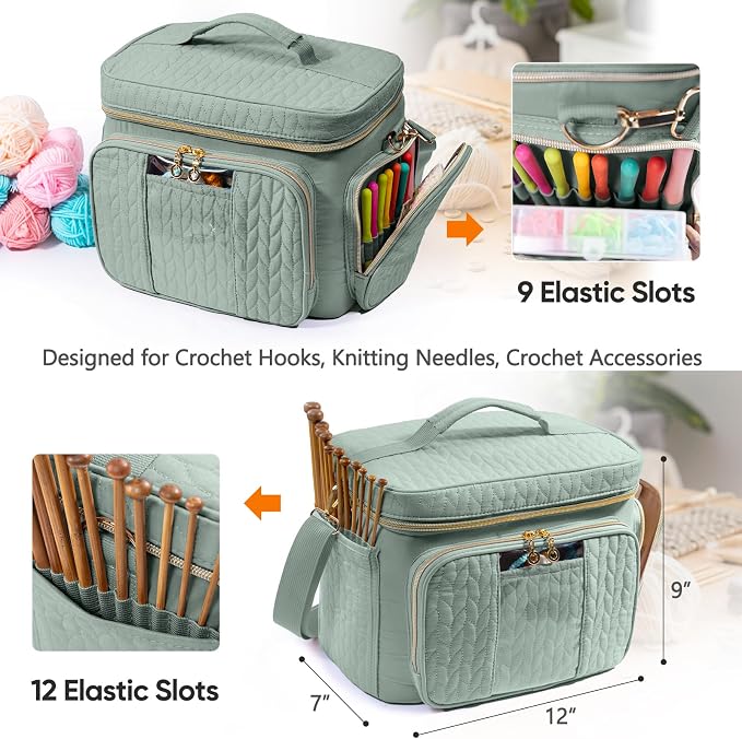 MYBAGZING Crochet Bag Organizer - Yarn Bags for Crocheting - Crochet Storage Bag with Pockets for Crochet Hooks, Crochet Accessories - Yarn Organizers - Yarn Holders for Crocheting - Knitting Bags