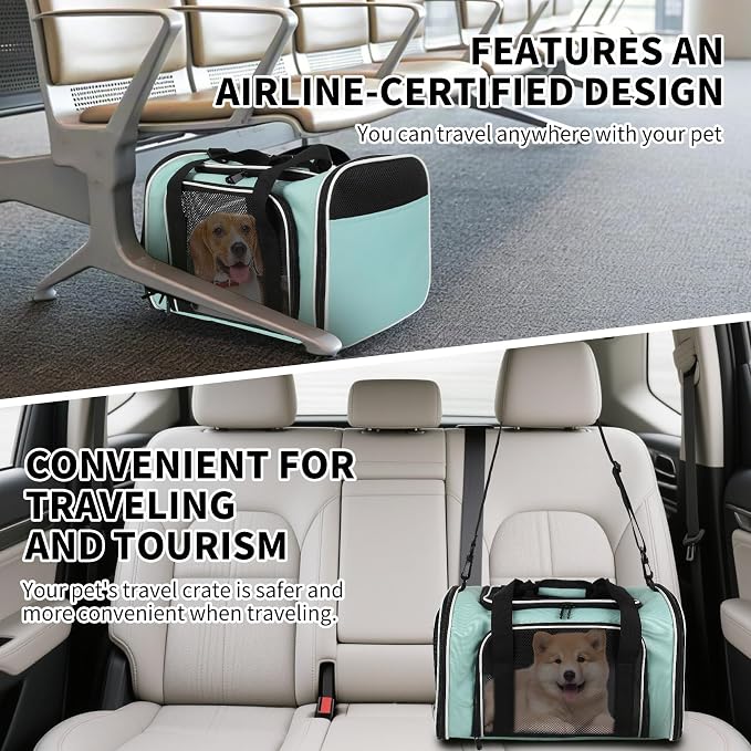 Cat Dog Carriers Soft-Sided, Pet Travel Carrier for Small Cats Dogs Under to15lbs, Soft-Solid Collapsible Carrier,(Medium,Green)