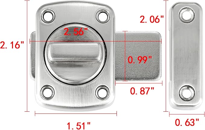 Silvery Rotate Bolt Gate Latches,Zinc Alloy Rotary Switch Cabinet Lock | Slide Bolt Latches Lock,Pet Door Lock, for Drawer,Storage Box,Cabinets,Locker, Closet,Pet Cage,Wine Cabinet,Protect Privacy