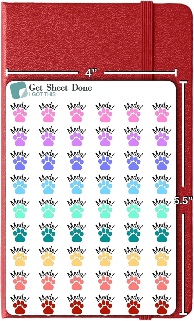 Pet Meds Planner Stickers / 54 Gold Foil (1/2”) / Dog Cat Care Medication Reminder Tracker Treatment/Essential Productivity Life Planner/Bullet Journaling Bujo (Matte Vinyl, 1 Sheet)