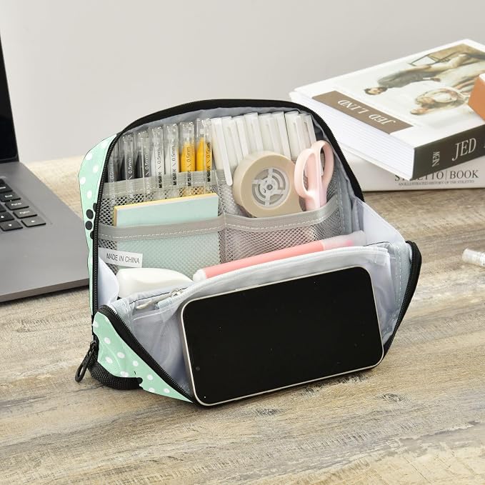 Aslsiy Large Capacity Pencil Case Pet Paws White Dots (2) Pencil Pouch for Boys Girls Portable Pen Bag Organizer Standing Makeup Bag for School Office Supplies