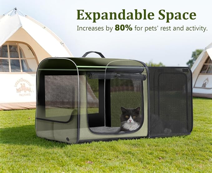 Dog Car Carrier Light Weight,Expandable,Foldable Dog Carrier, Green | Easy to Assemble, Portable and Breathable Pet Carrier, Suitable for Indoor and Outdoor Use, Dog Travel Crate with Curtain