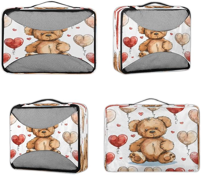 4 Set Packing Cubes for Travel, Animals Bears Packing Cubes for Women, Travel Luggage Packing Organizers, Packing Cube Set, Teddy Bears