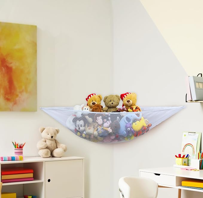 Simple Houseware 2 Pack Stuffed Animal Toy Hammock Net, White | Jumbo Size Corner Wall Storage for Kids Room