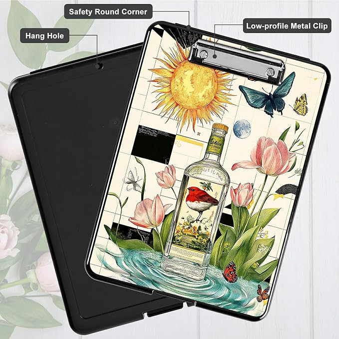 Heavy Duty Storage Clipboard, Slim Nursing Clipboard with Internal Pen Case, Portable File Organizer Case for A4 Letter Size Paper Office Medical Professionals, Sun Drift Bottle