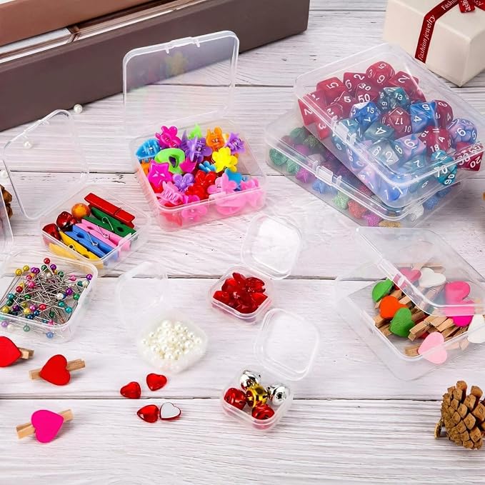 SATINIOR 24 Packs Small Clear Plastic Beads Storage Containers Box with Hinged Lid for Storage of Small Items, Crafts, Jewelry, Hardware(4.5 x 3.3 x 1.2 in)