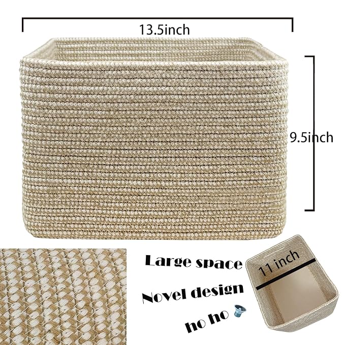 COMFY-HOMI Cotton Rope Woven Basket with Handles for Shelves,Toys,Book, Cloth Storage Baskets Bin for Organizing- 1 PCSToy Decorative Organizer for Living Room, Bathroom