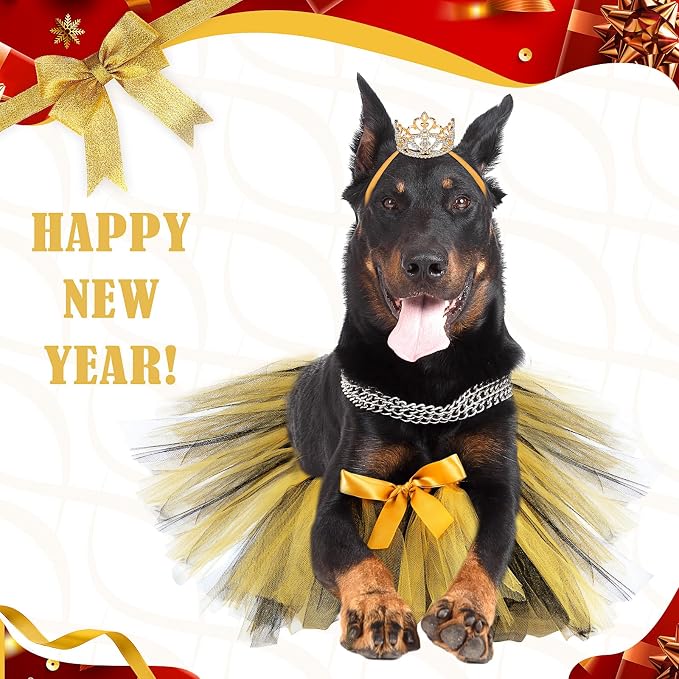2 Pcs Dog Tutu Dress Set, Crown Headband, for Puppy Cats Bunny Pet