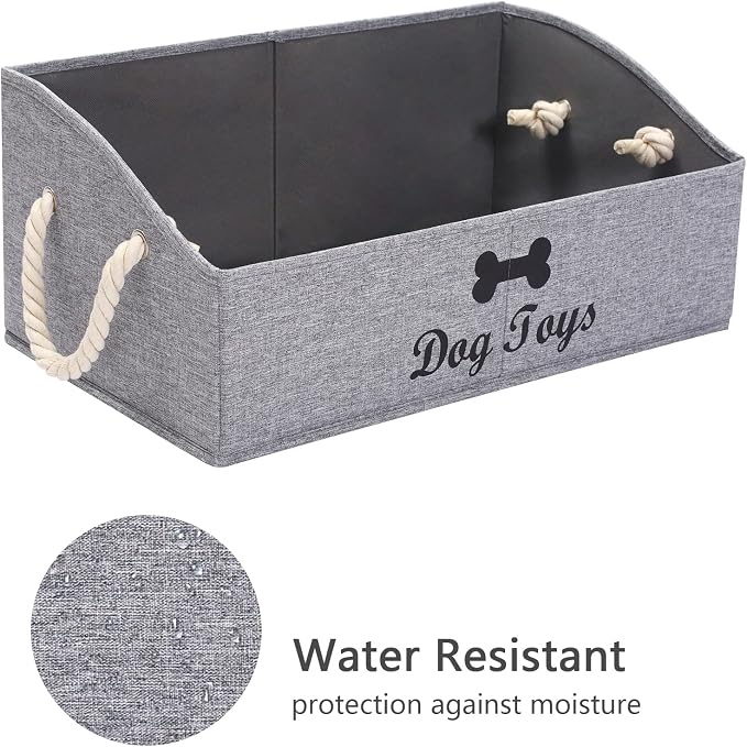 Geyecete Large Dog Toys Storage Bins-Foldable Fabric Trapezoid Organizer Boxes with weave Rope Handle,Collapsible Basket for Shelves,Dog Apparel(Snow Gray-DOG)