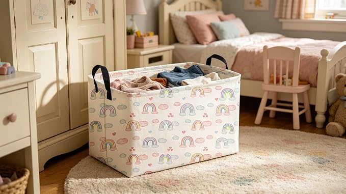 Sanjiaofeng Rectangular Rainbow Basket,Storage Bins with Handles,Dirty Clothes Basket,Rainbows Room Decor(Big Rainbow)