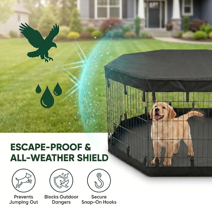 PJYuCien 2-in-1 Octagonal Dog Playpen Bottom Pad for 24" Side Pen, Black | Dual-function Pad, For Puppy Small Animals, Protects Floors, Easy Clean, 600D Oxford, Snap Hooks