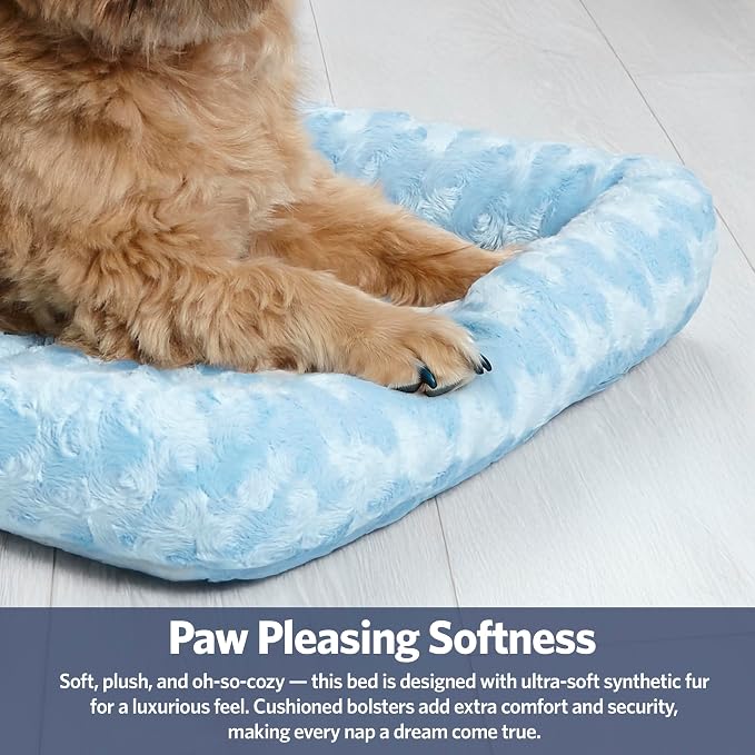 MidWest Homes for Pets QuietTime Fashion Dog Bed - Blue Faux Fur Bolster, Ultra-Soft and Machine Washable, Fits 24-Inch Crates and Carriers, for Small Breed Dogs