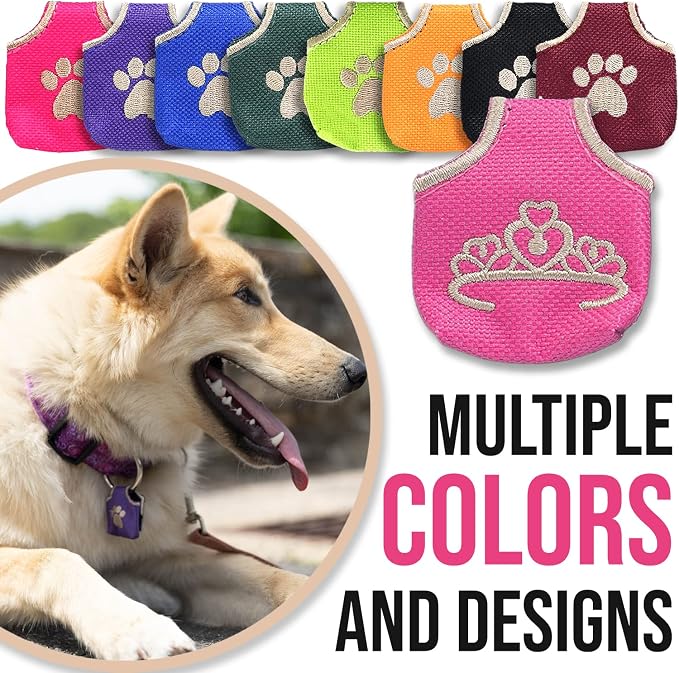 Woofhoof Dog Tag Silencer, Pink Princess - Quiet Noisy Pet Tags - Fits Up to Four Pet IDs - Dog Tag Cover Protects Metal Pet IDs from Tarnish, Made of Durable Nylon, Universal Fit, Machine Washable