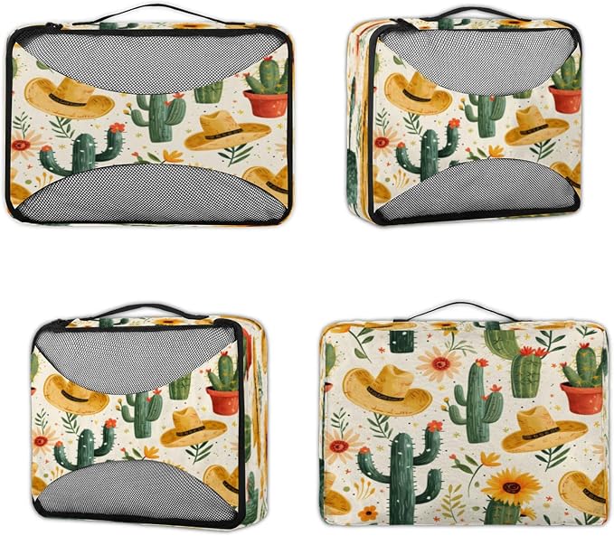 Packing Cubes for Travel, Western Cowboy Travel Luggage Packing Organizers for Women Men, Large Custom Toiletries Bag for Clothes Shoes, Cactus Desert