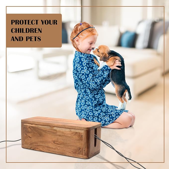 Acacia Cable Management Box - Rustic Design (Natural, Large)