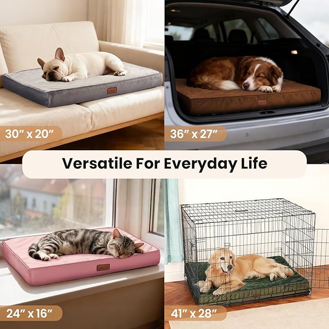 OhGeni Orthopedic Waterproof Medium Dog Bed, Memory Foam, 30 inch(Gray) | Machine-Washable Removable Cover in Easy-Clean Fabric, Reversible Memory Foam & Easy-Carry Handle, Suitable for Crate
