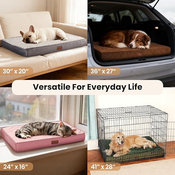 OhGeni Orthopedic Waterproof Medium Dog Bed, Memory Foam, 30 inch(Pink) | Machine-Washable Removable Cover in Easy-Clean Fabric, Reversible Memory Foam & Easy-Carry Handle, Suitable for Crate