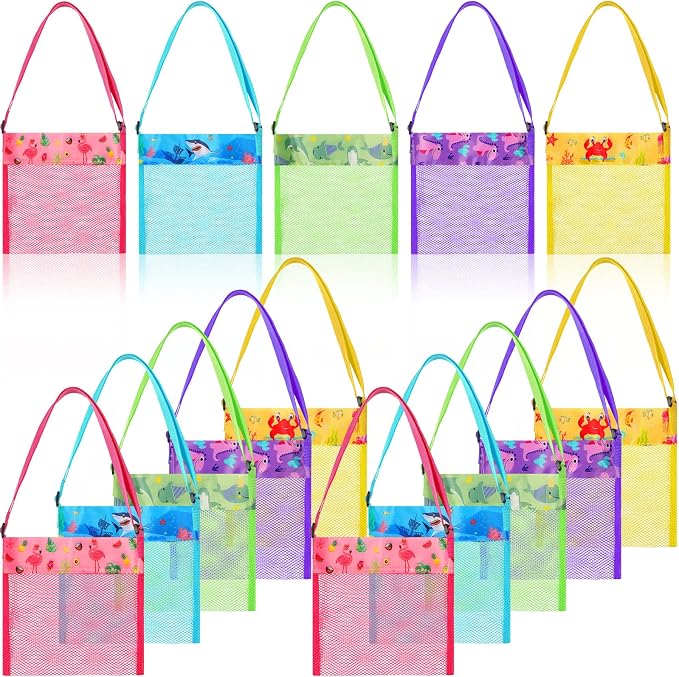 Frienda 15 Pack Mesh Beach Tote Bag | Seashell Bags, Bag Organizer Toys for Holding Beach Children' Toys Market Picnic