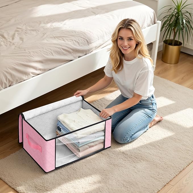 35L Closet Organizers, Foldable Under Bed Storage Containers | Storage Bags with Zippers,Window and Handles for Organizing Bedroom, Closet, Clothing,Organization with Handle